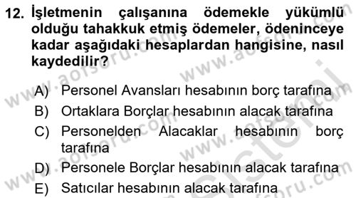 Finansal Muhasebe Dersi 2021 - 2022 Yılı (Final) Dönem Sonu Sınav Soruları 12. Soru