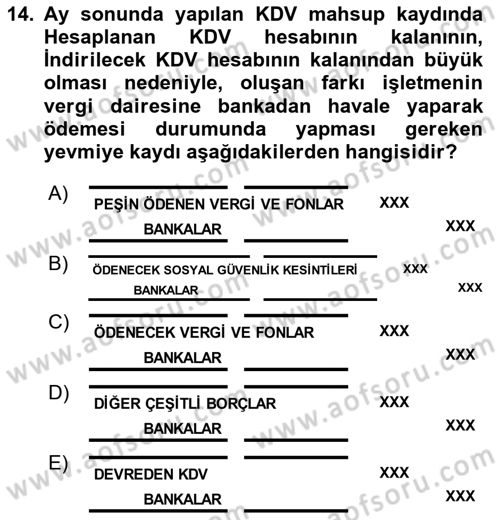 Finansal Muhasebe Dersi 2021 - 2022 Yılı (Final) Dönem Sonu Sınav Soruları 14. Soru