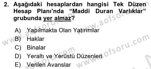 Finansal Muhasebe Dersi 2021 - 2022 Yılı (Final) Dönem Sonu Sınav Soruları 2. Soru