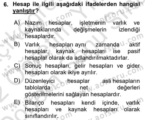 Finansal Muhasebe Dersi 2021 - 2022 Yılı (Final) Dönem Sonu Sınavı 6. Soru