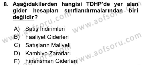 Finansal Muhasebe Dersi 2021 - 2022 Yılı (Final) Dönem Sonu Sınav Soruları 8. Soru