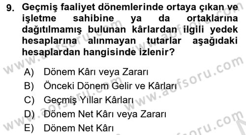 Finansal Muhasebe Dersi 2021 - 2022 Yılı (Final) Dönem Sonu Sınav Soruları 9. Soru