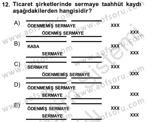 Finansal Muhasebe Dersi 2021 - 2022 Yılı Yaz Okulu Sınav Soruları 12. Soru