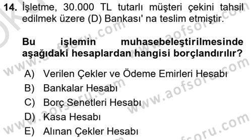 Finansal Muhasebe Dersi 2021 - 2022 Yılı Yaz Okulu Sınav Soruları 14. Soru