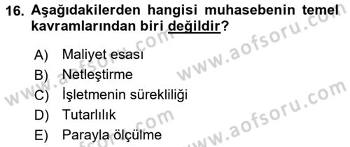 Finansal Muhasebe Dersi 2021 - 2022 Yılı Yaz Okulu Sınavı 16. Soru