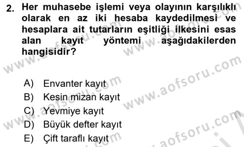 Finansal Muhasebe Dersi 2021 - 2022 Yılı Yaz Okulu Sınav Soruları 2. Soru