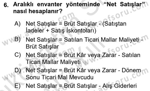 Finansal Muhasebe Dersi 2021 - 2022 Yılı Yaz Okulu Sınav Soruları 6. Soru