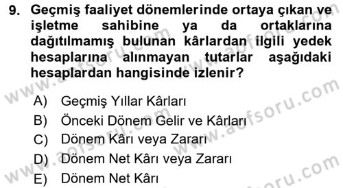 Finansal Muhasebe Dersi 2021 - 2022 Yılı Yaz Okulu Sınav Soruları 9. Soru