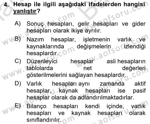 Finansal Muhasebe Dersi 2023 - 2024 Yılı (Vize) Ara Sınav Soruları 4. Soru