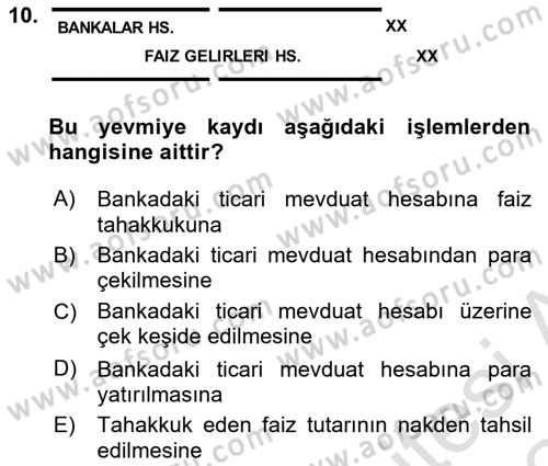 Finansal Muhasebe Dersi 2023 - 2024 Yılı (Final) Dönem Sonu Sınavı 10. Soru