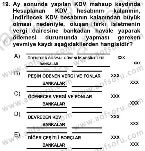 Finansal Muhasebe Dersi 2023 - 2024 Yılı (Final) Dönem Sonu Sınavı 19. Soru