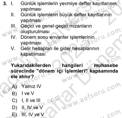 Finansal Muhasebe Dersi 2023 - 2024 Yılı (Final) Dönem Sonu Sınavı 3. Soru