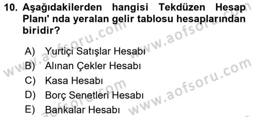 Finansal Muhasebe Dersi 2023 - 2024 Yılı Yaz Okulu Sınav Soruları 10. Soru
