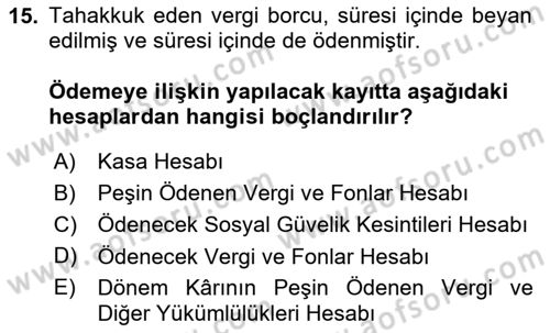 Finansal Muhasebe Dersi 2023 - 2024 Yılı Yaz Okulu Sınav Soruları 15. Soru