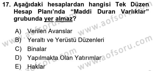 Finansal Muhasebe Dersi 2023 - 2024 Yılı Yaz Okulu Sınav Soruları 17. Soru