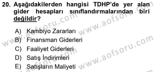Finansal Muhasebe Dersi 2023 - 2024 Yılı Yaz Okulu Sınav Soruları 20. Soru