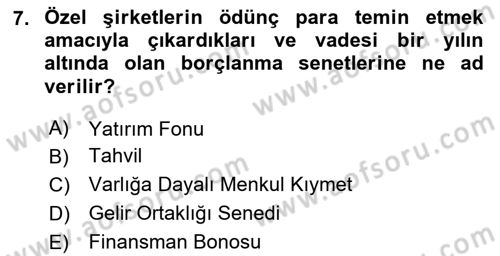 Finansal Muhasebe Dersi 2023 - 2024 Yılı Yaz Okulu Sınavı 7. Soru