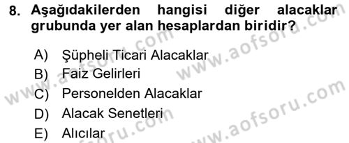 Finansal Muhasebe Dersi 2023 - 2024 Yılı Yaz Okulu Sınav Soruları 8. Soru