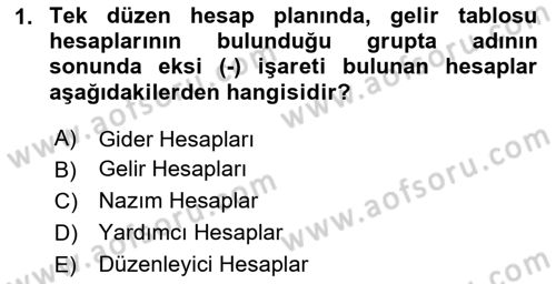 Finansal Muhasebe Dersi 2024 - 2025 Yılı (Vize) Ara Sınav Soruları 1. Soru