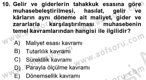 Finansal Muhasebe Dersi 2024 - 2025 Yılı (Vize) Ara Sınav Soruları 10. Soru