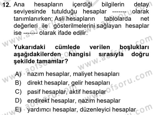 Finansal Muhasebe Dersi 2024 - 2025 Yılı (Vize) Ara Sınav Soruları 12. Soru