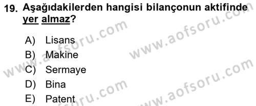 Finansal Muhasebe Dersi 2024 - 2025 Yılı (Vize) Ara Sınav Soruları 19. Soru