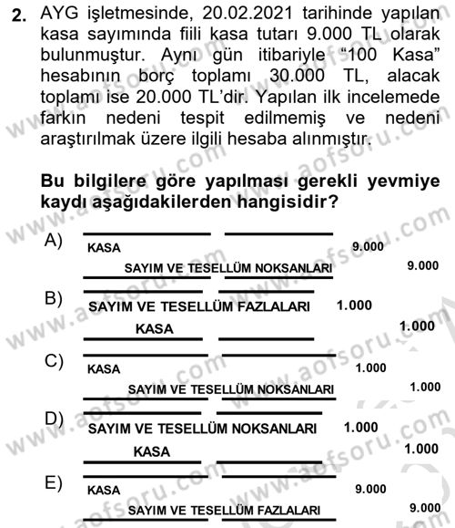Finansal Muhasebe Dersi 2024 - 2025 Yılı (Vize) Ara Sınav Soruları 2. Soru