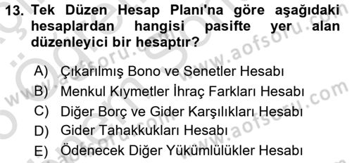 Finansal Muhasebe Dersi 2024 - 2025 Yılı (Final) Dönem Sonu Sınav Soruları 13. Soru