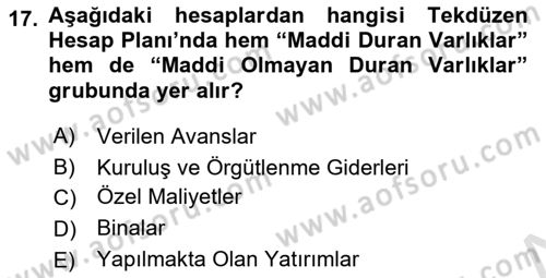 Finansal Muhasebe Dersi 2024 - 2025 Yılı (Final) Dönem Sonu Sınav Soruları 17. Soru