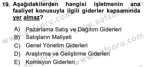 Finansal Muhasebe Dersi 2024 - 2025 Yılı (Final) Dönem Sonu Sınav Soruları 19. Soru