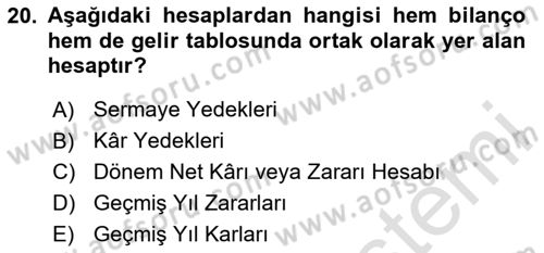 Finansal Muhasebe Dersi 2024 - 2025 Yılı (Final) Dönem Sonu Sınav Soruları 20. Soru