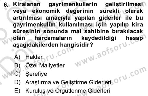 Finansal Muhasebe Dersi 2024 - 2025 Yılı (Final) Dönem Sonu Sınav Soruları 6. Soru
