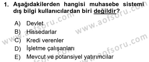 Finansal Muhasebe Dersi 2024 - 2025 Yılı Yaz Okulu Sınav Soruları 1. Soru