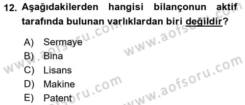 Finansal Muhasebe Dersi 2024 - 2025 Yılı Yaz Okulu Sınav Soruları 12. Soru