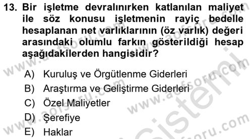 Finansal Muhasebe Dersi 2024 - 2025 Yılı Yaz Okulu Sınav Soruları 13. Soru