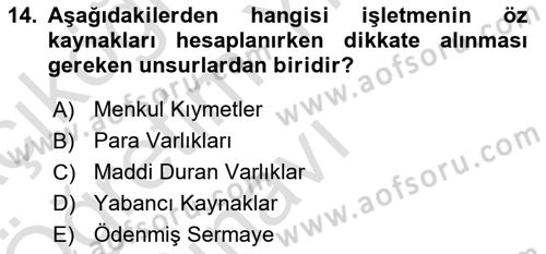 Finansal Muhasebe Dersi 2024 - 2025 Yılı Yaz Okulu Sınav Soruları 14. Soru