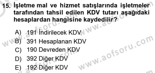 Finansal Muhasebe Dersi 2024 - 2025 Yılı Yaz Okulu Sınav Soruları 15. Soru