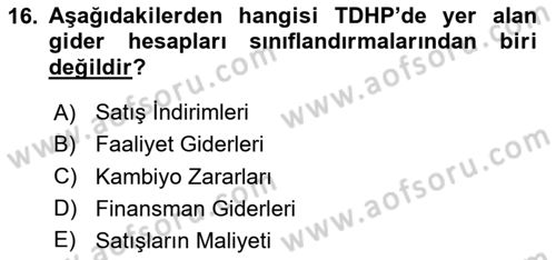 Finansal Muhasebe Dersi 2024 - 2025 Yılı Yaz Okulu Sınav Soruları 16. Soru