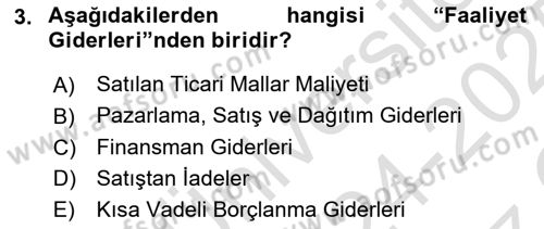 Finansal Muhasebe Dersi 2024 - 2025 Yılı Yaz Okulu Sınav Soruları 3. Soru