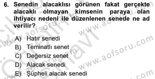 Finansal Muhasebe Dersi 2024 - 2025 Yılı Yaz Okulu Sınav Soruları 6. Soru