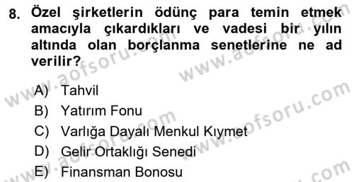 Finansal Muhasebe Dersi 2024 - 2025 Yılı Yaz Okulu Sınav Soruları 8. Soru