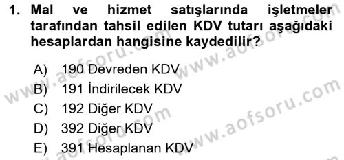 Finansal Muhasebe Dersi 2025 - 2026 Yılı (Final) Dönem Sonu Sınav Soruları 1. Soru