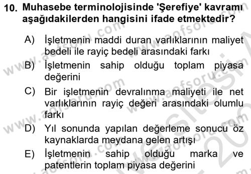 Finansal Muhasebe Dersi 2025 - 2026 Yılı (Final) Dönem Sonu Sınav Soruları 10. Soru