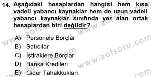 Finansal Muhasebe Dersi 2025 - 2026 Yılı (Final) Dönem Sonu Sınav Soruları 14. Soru