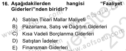Finansal Muhasebe Dersi 2025 - 2026 Yılı (Final) Dönem Sonu Sınav Soruları 16. Soru
