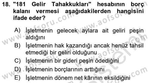Finansal Muhasebe Dersi 2025 - 2026 Yılı (Final) Dönem Sonu Sınav Soruları 18. Soru