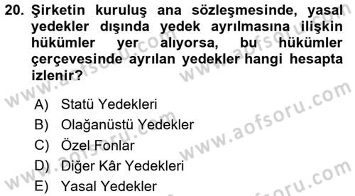 Finansal Muhasebe Dersi 2025 - 2026 Yılı (Final) Dönem Sonu Sınav Soruları 20. Soru