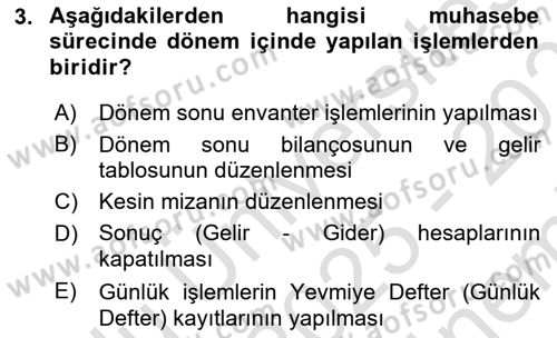 Finansal Muhasebe Dersi 2025 - 2026 Yılı (Final) Dönem Sonu Sınav Soruları 3. Soru
