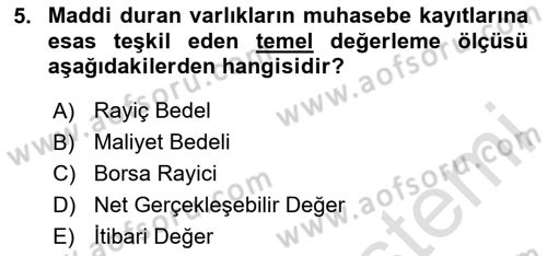 Finansal Muhasebe Dersi 2025 - 2026 Yılı (Final) Dönem Sonu Sınav Soruları 5. Soru