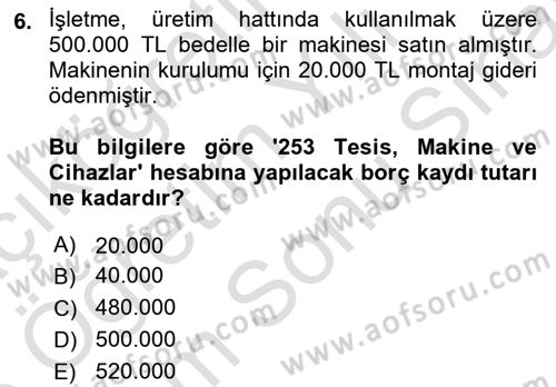 Finansal Muhasebe Dersi 2025 - 2026 Yılı (Final) Dönem Sonu Sınav Soruları 6. Soru